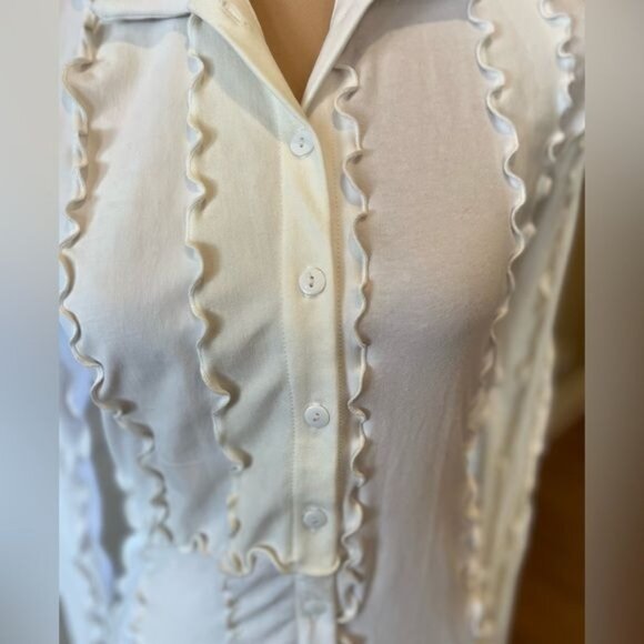 Sherris RTW lettuce trim button down white top NWT Limited Edition long sleeve - Picture 8 of 13